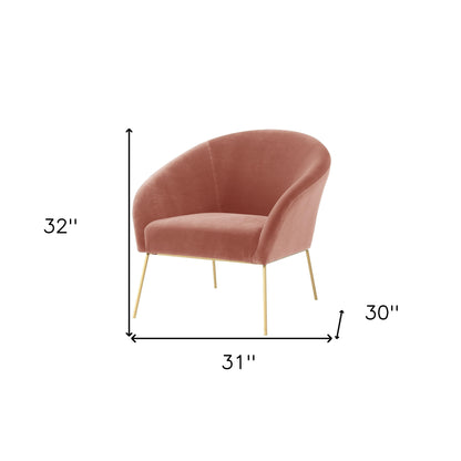 31" Blush and Gold Velvet Barrel Chair