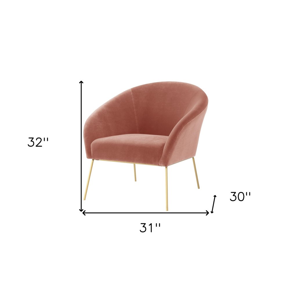 31" Blush And Gold Velvet Barrel Chair