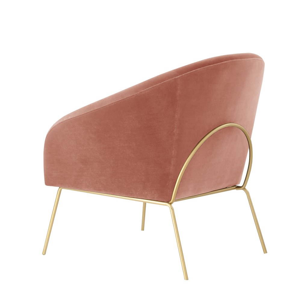31" Blush And Gold Velvet Barrel Chair