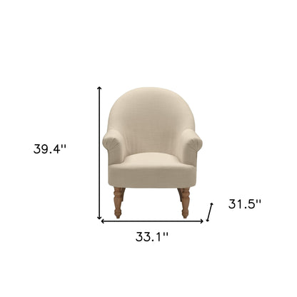 33" Pale Beige And Brown Linen Arm Chair