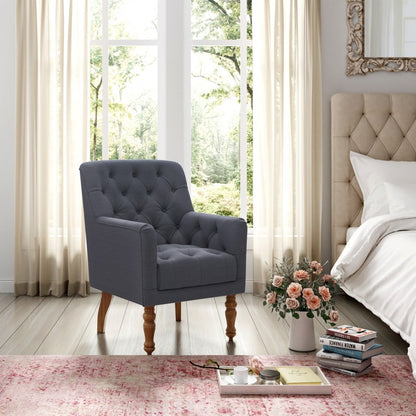 32" Dark Gray And Brown Linen Tufted Arm Chair