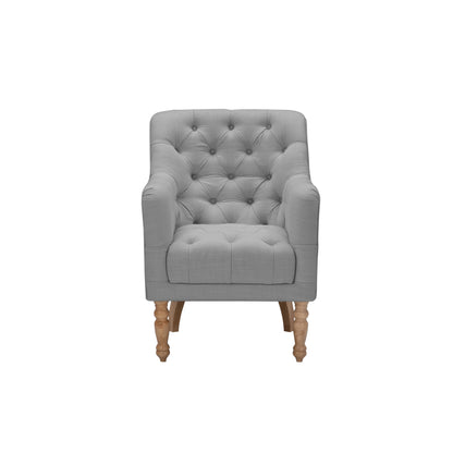 32" Dark Gray And Brown Linen Tufted Arm Chair