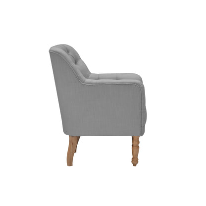 32" Dark Gray And Brown Linen Tufted Arm Chair