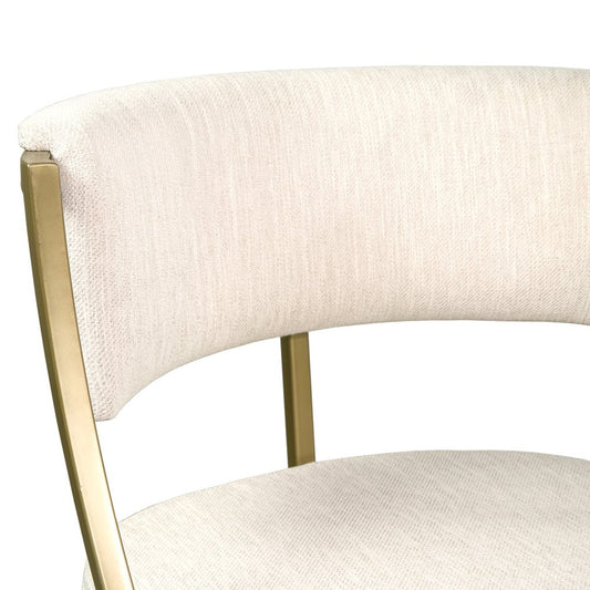 25" Beige And Antiqued Brass Fabric And Steel Low Back Counter Height Bar Chair