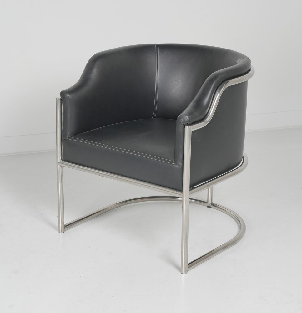 Charcoal and Silver Upholstered Leather Curved Back Dining Arm Chair