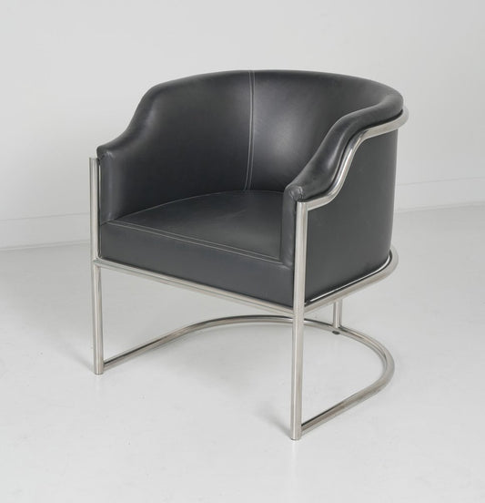 Charcoal and Silver Upholstered Leather Curved Back Dining Arm Chair