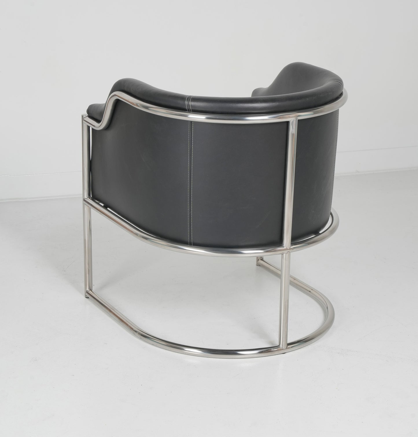 Charcoal Genuine Leather and Stainless Curved Back Dining or Side Chair