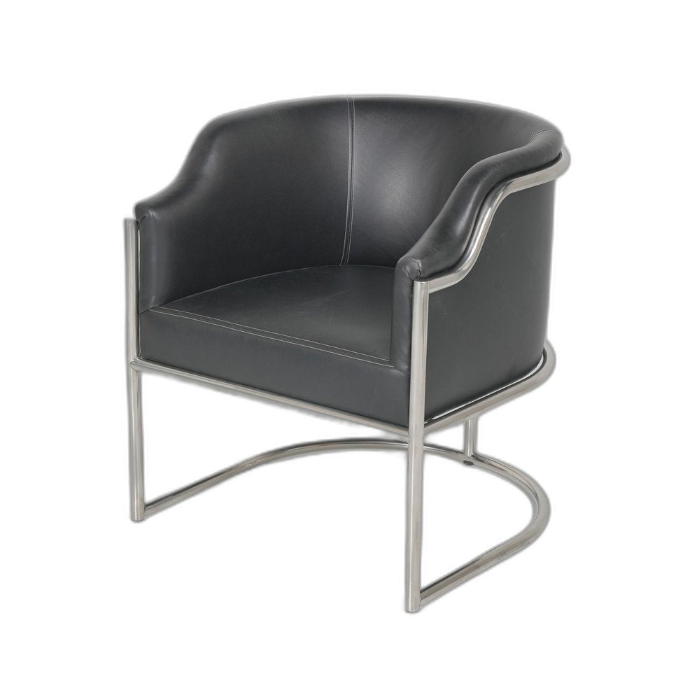 Charcoal and Silver Upholstered Leather Curved Back Dining Arm Chair