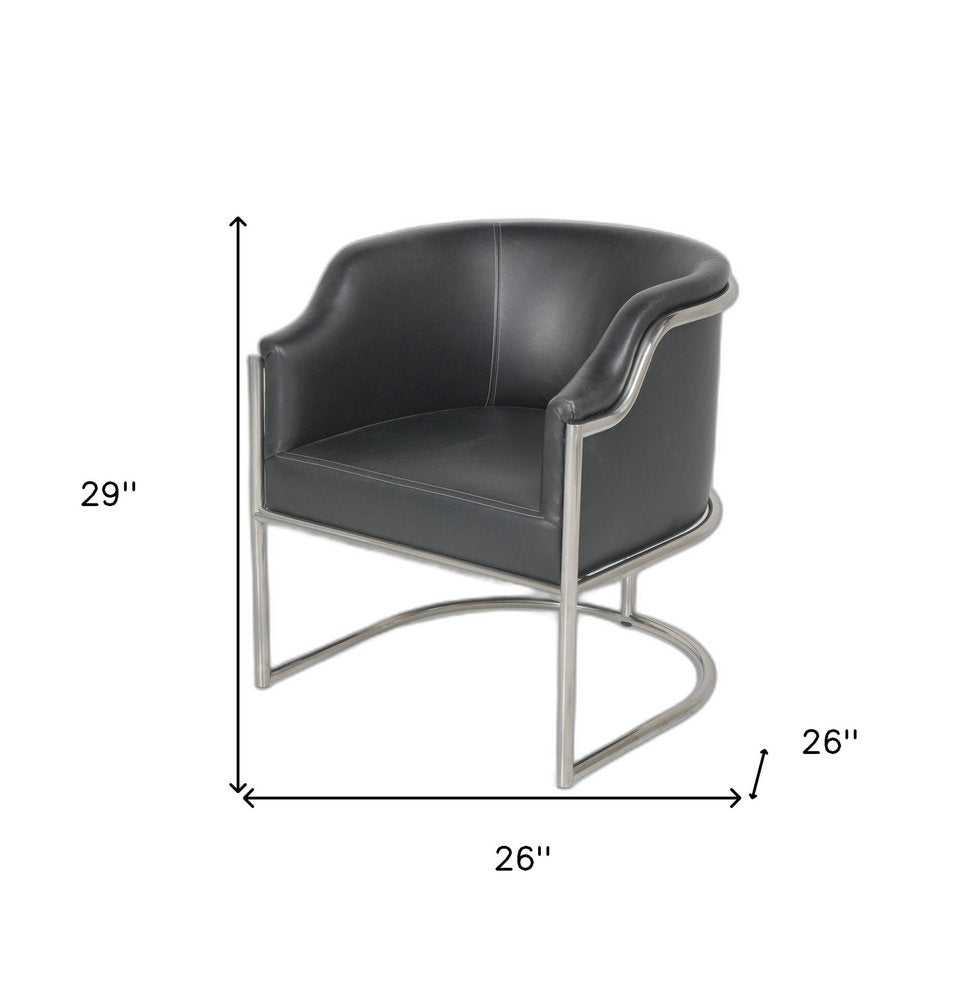 Charcoal and Silver Upholstered Leather Curved Back Dining Arm Chair
