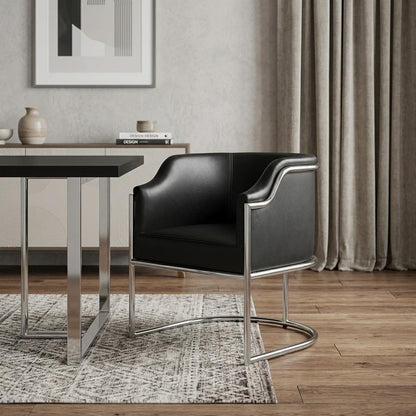 Charcoal and Silver Upholstered Leather Curved Back Dining Arm Chair