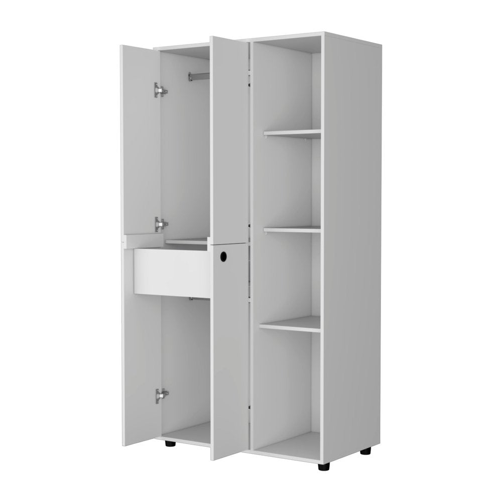 72" White Wood And Metal Two Door Single Drawer Combo Dresser