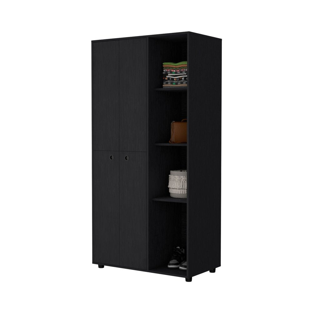 72" Black Wood And Metal Two Door Single Drawer Combo Dresser