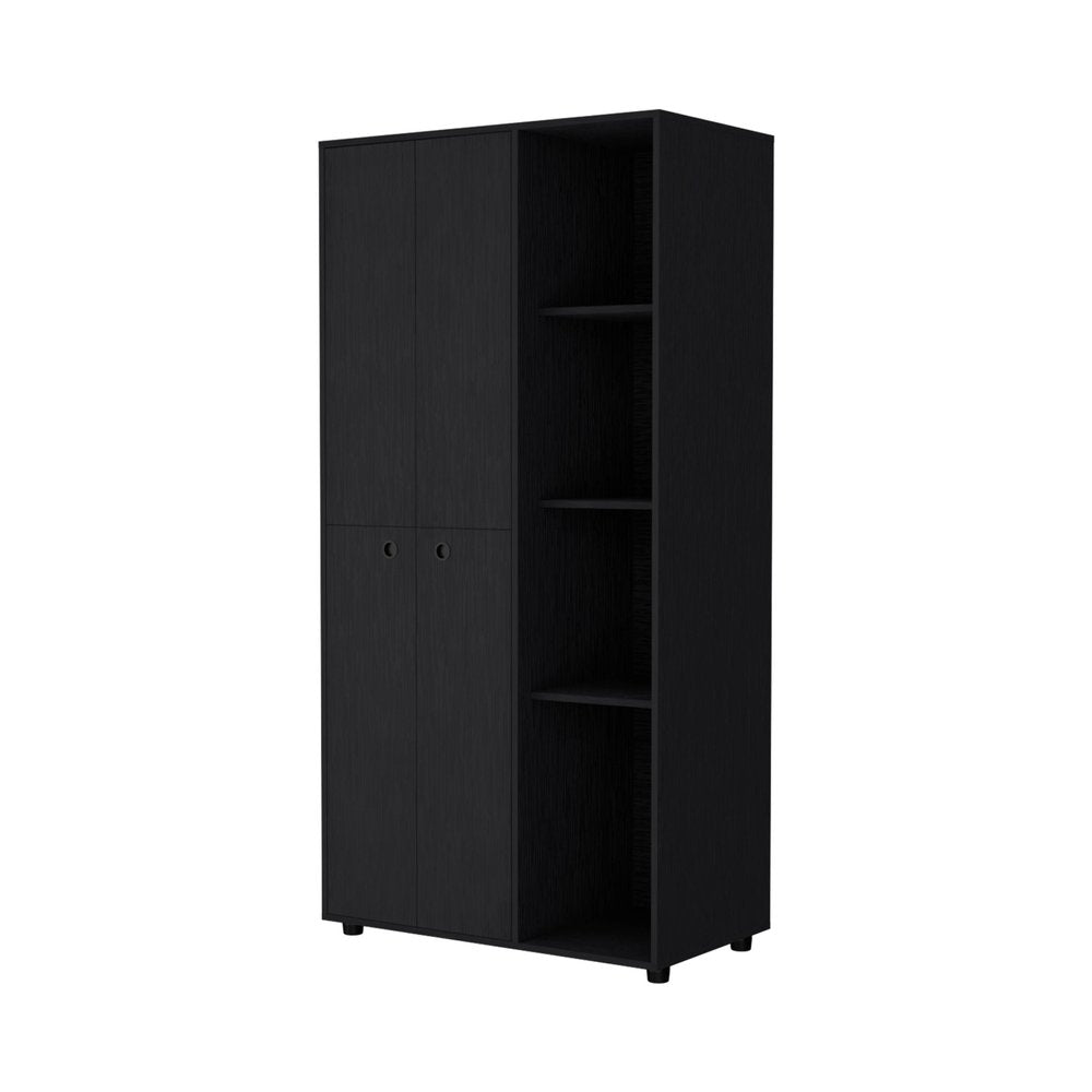 72" Black Wood And Metal Two Door Single Drawer Combo Dresser