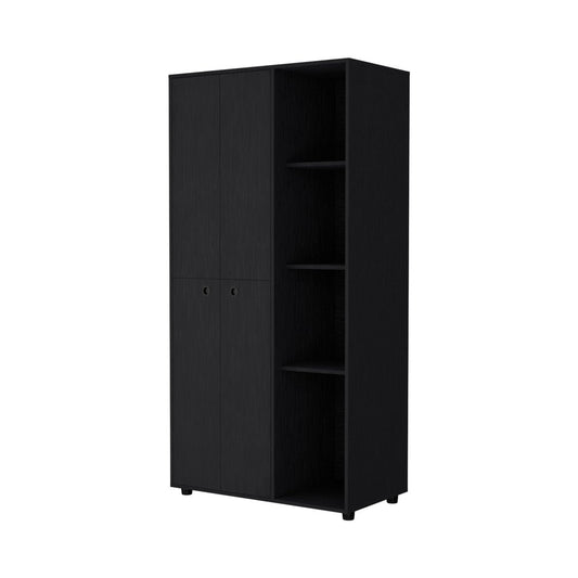 72" Black Wood Two Door Single Drawer Combo Dresser