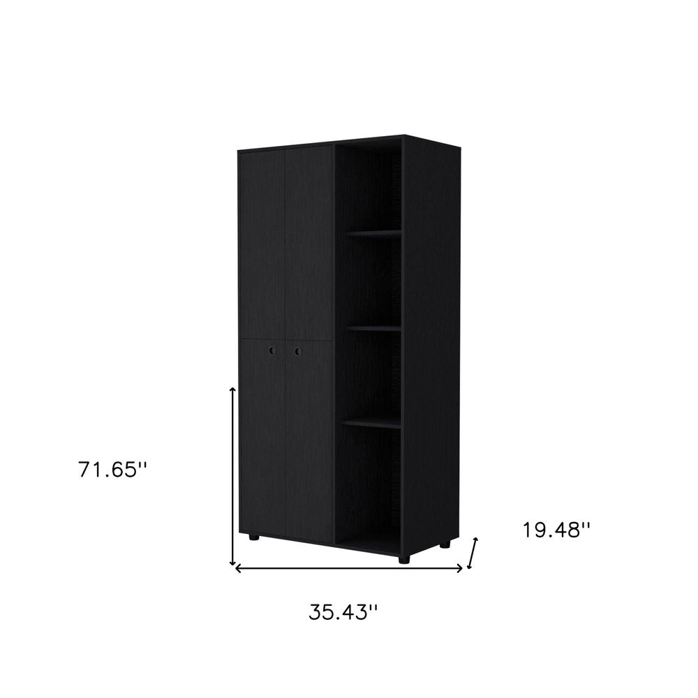 72" Black Wood And Metal Two Door Single Drawer Combo Dresser