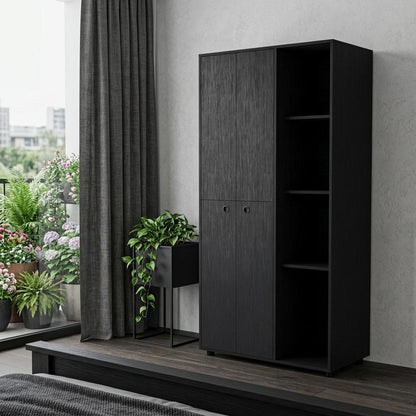 72" Black Wood And Metal Two Door Single Drawer Combo Dresser