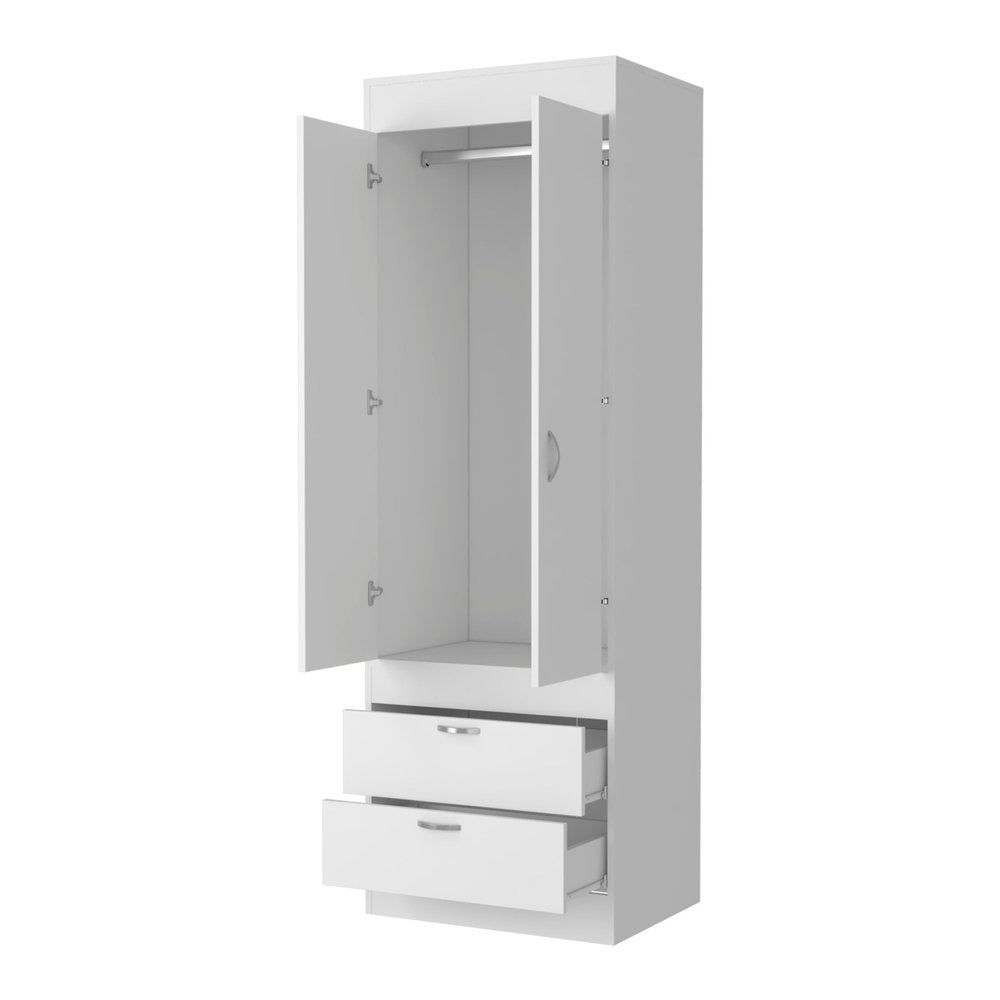 70" White Wood And Metal Two Door Two Drawer Combo Dresser