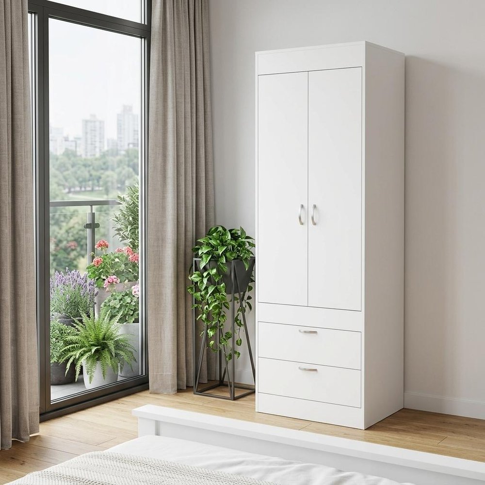 70" White Wood And Metal Two Door Two Drawer Combo Dresser