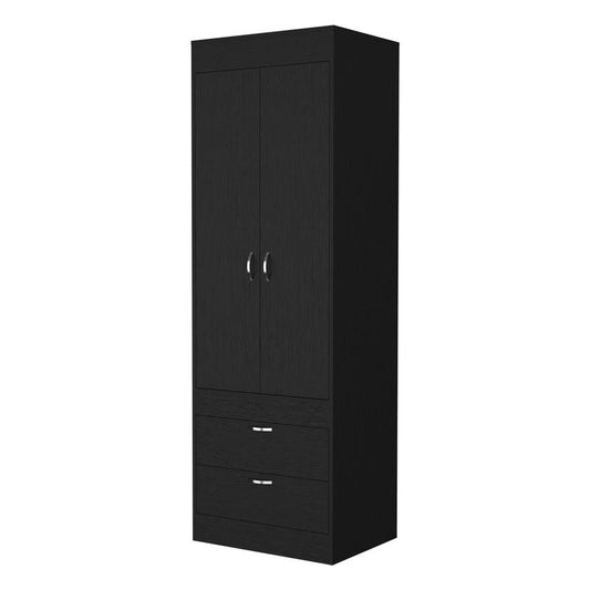 70" Black Wood Two Door Two Drawer Combo Dresser