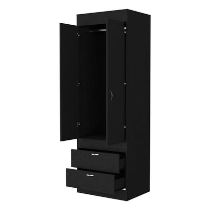 70" Black Wood And Metal Two Door Two Drawer Combo Dresser