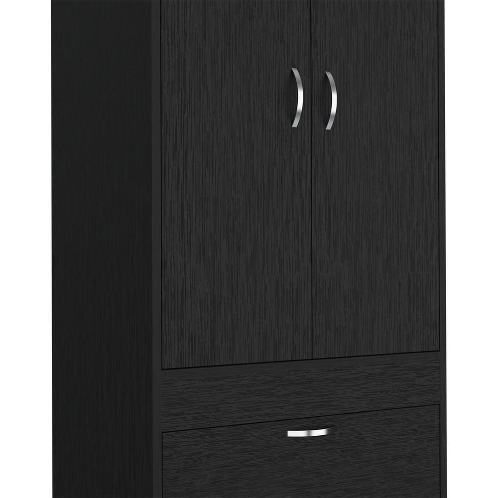 70" Black Wood And Metal Two Door Two Drawer Combo Dresser