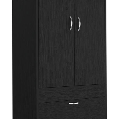 70" Black Wood And Metal Two Door Two Drawer Combo Dresser