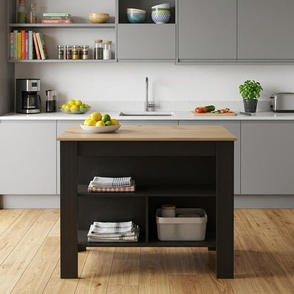 Black and Oak 41" Kitchen Island With Storage