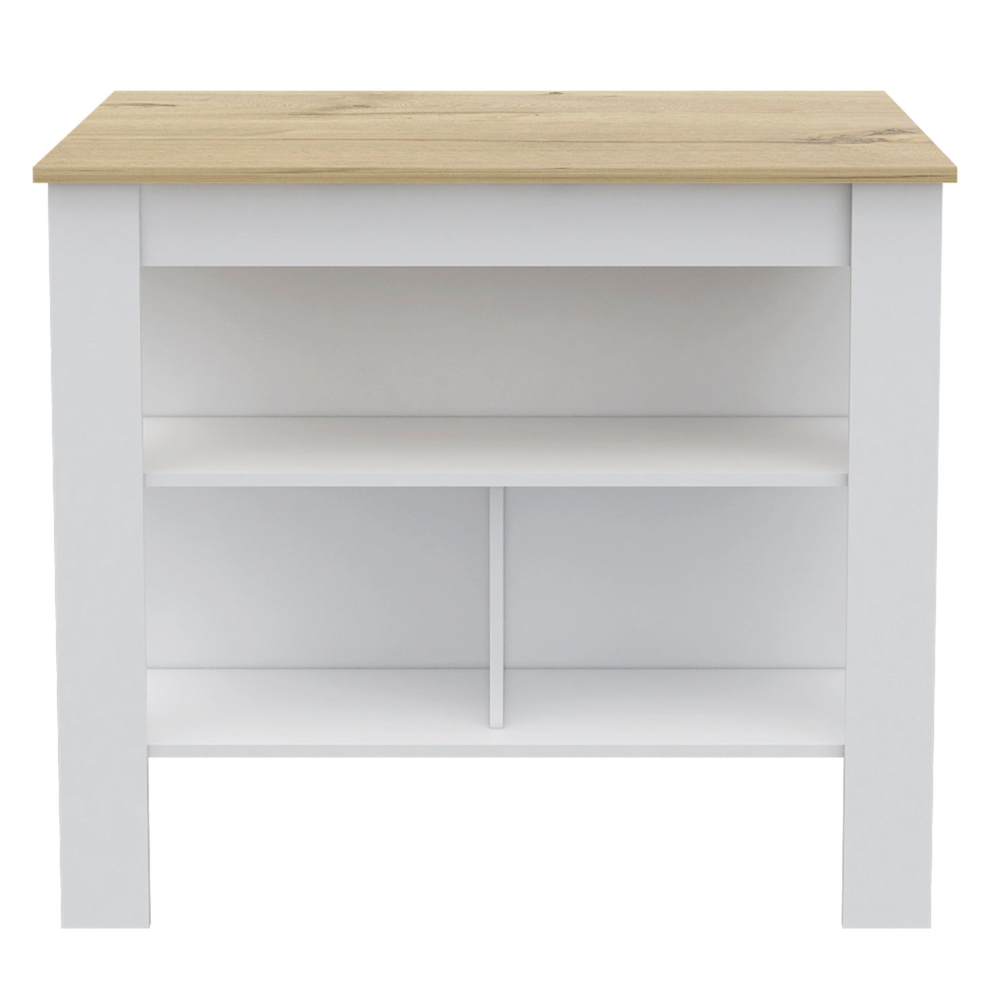 White and Oak 41" Kitchen Island With Storage