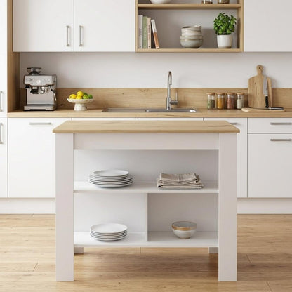 White and Oak 41" Kitchen Island With Storage
