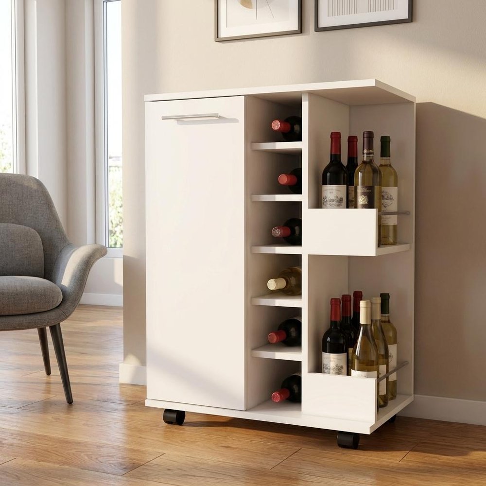 White Rolling Bar Cart With Wine Storage