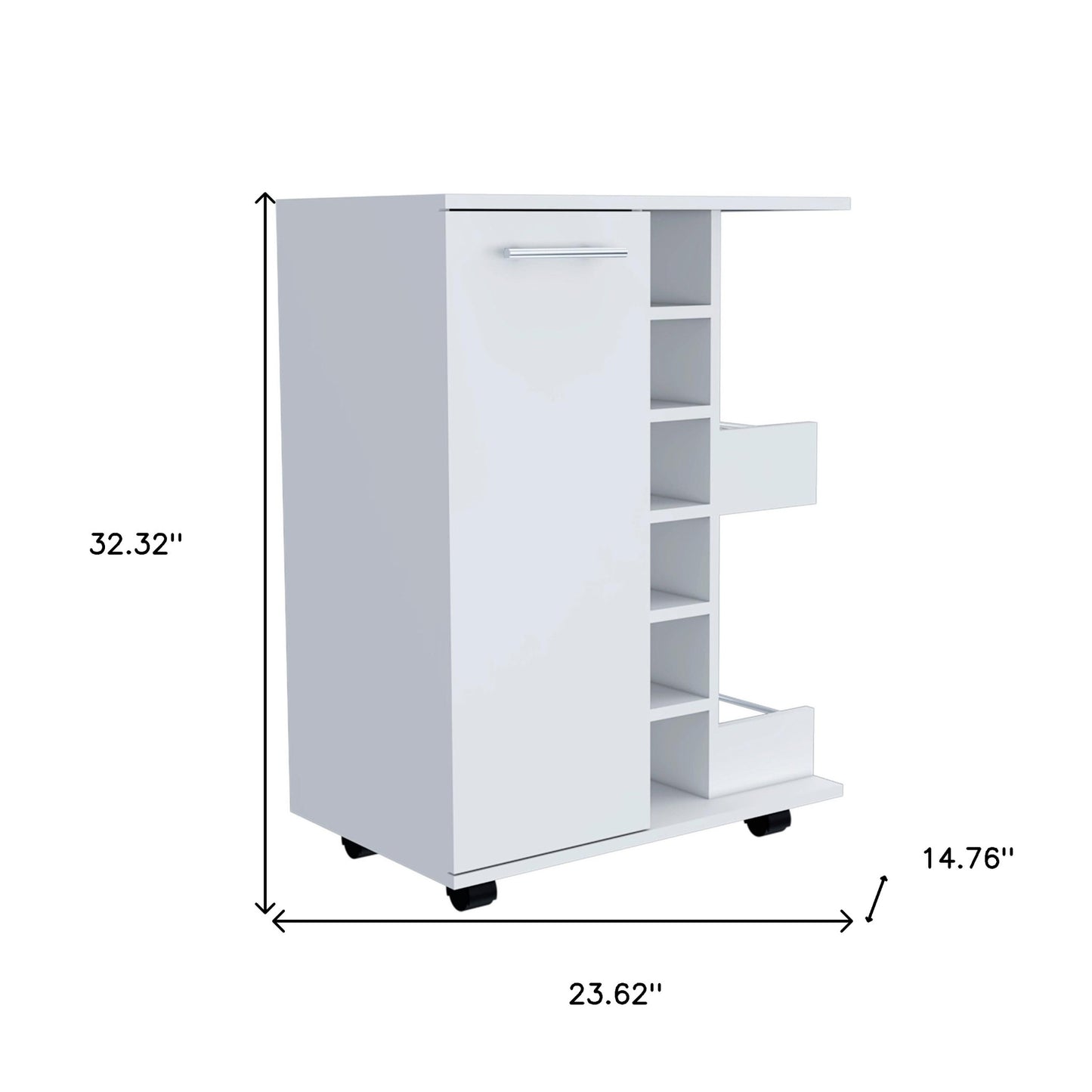 White Rolling Bar Cart With Wine Storage