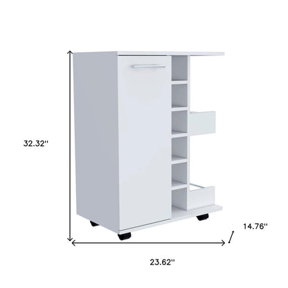 White Rolling Bar Cart With Wine Storage