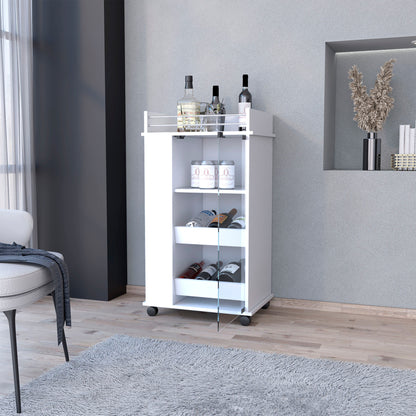 White Rolling Bar Cart With Wine Storage