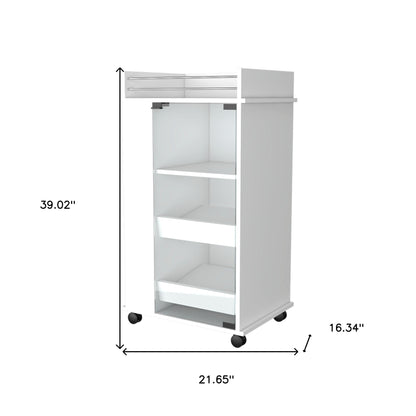 White Rolling Bar Cart With Wine Storage