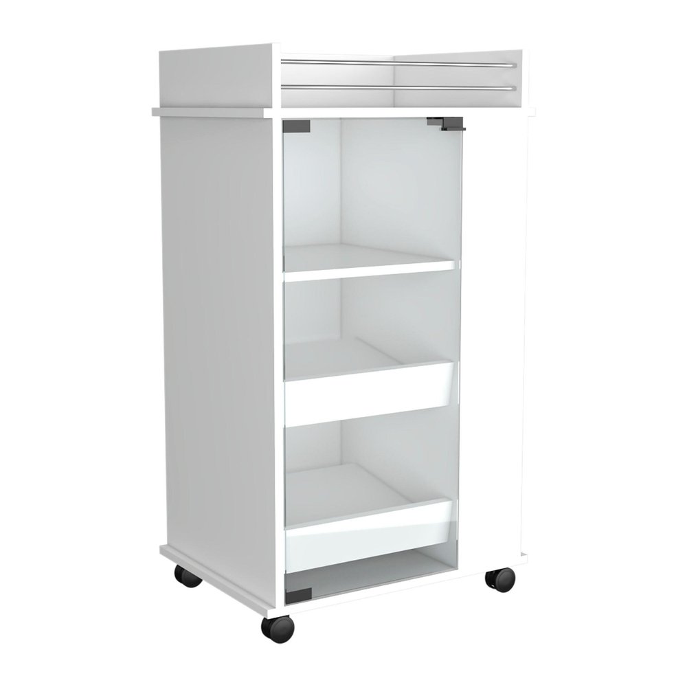 White Rolling Bar Cart With Wine Storage