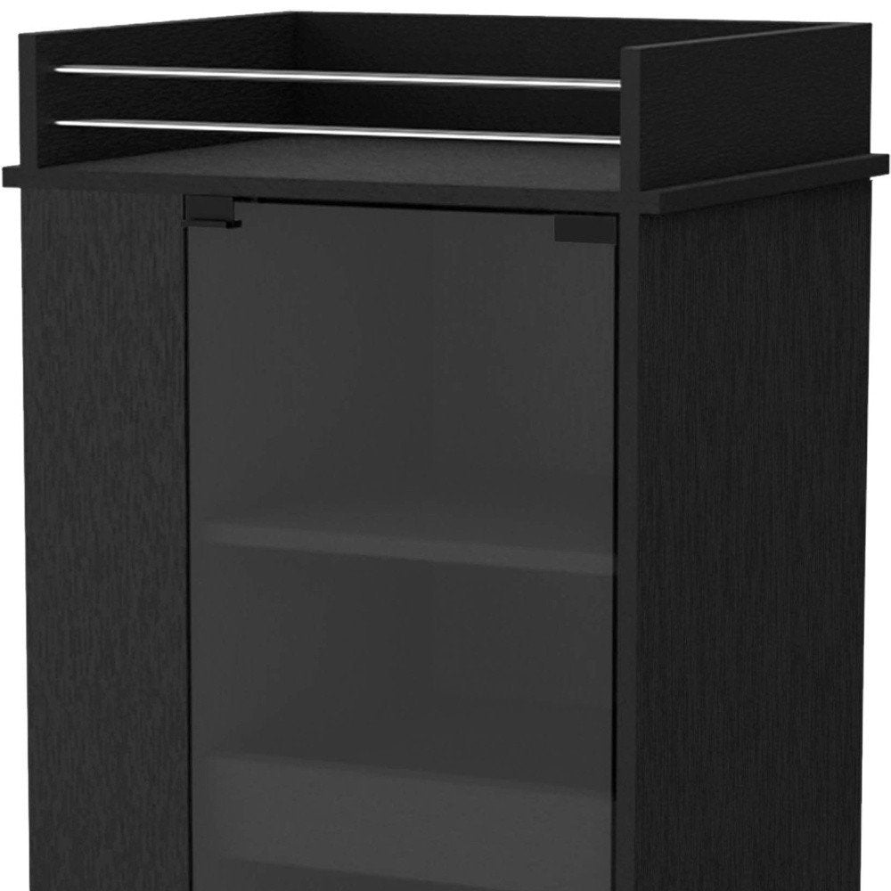 22" Black And Clear Wood And Glass Rolling Bar Cart