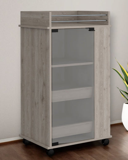 Light Gray Rolling Bar Cart With Wine Storage