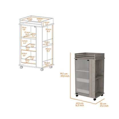 Light Gray Rolling Bar Cart With Wine Storage