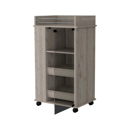 Light Gray Rolling Bar Cart With Wine Storage