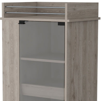 Light Gray Rolling Bar Cart With Wine Storage