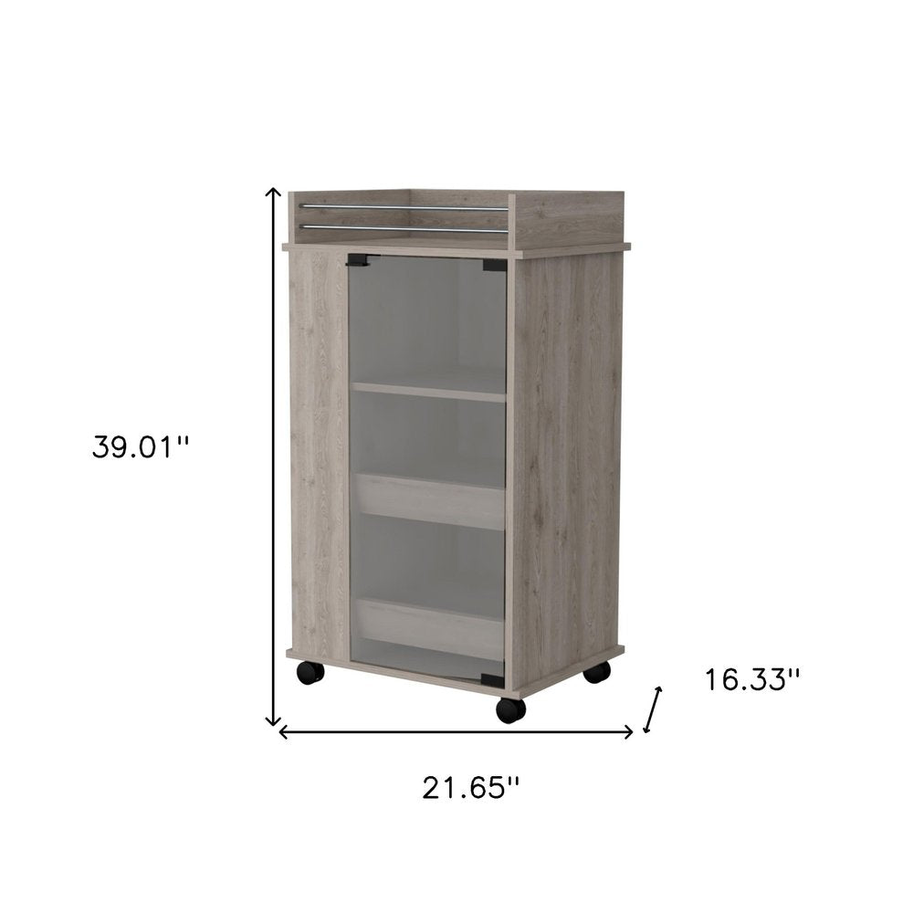 Light Gray Rolling Bar Cart With Wine Storage