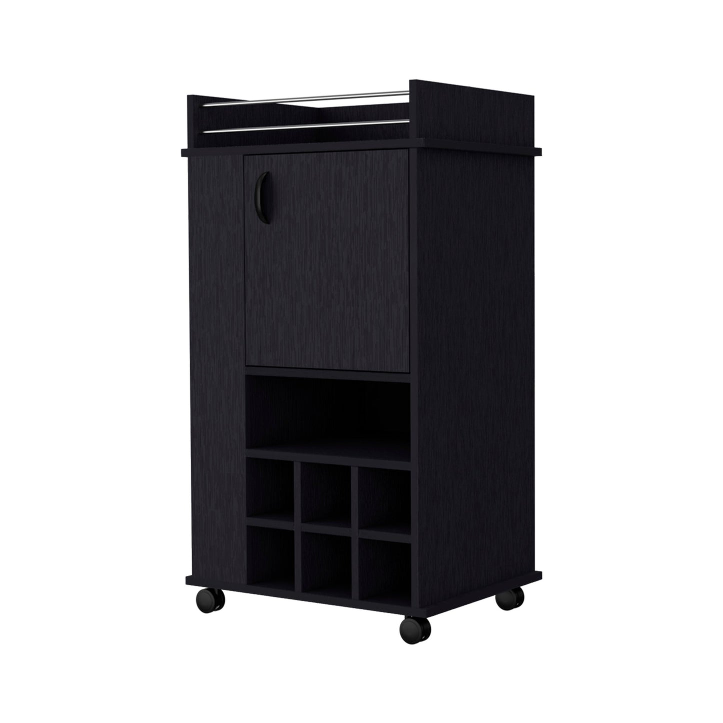 Black Rolling Bar Cart With Wine Storage