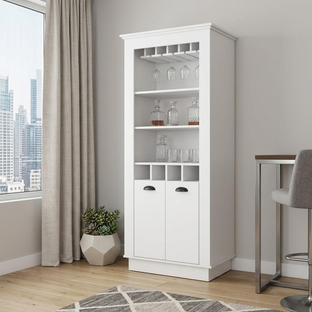70" White Bar Cabinet With Wine Storage