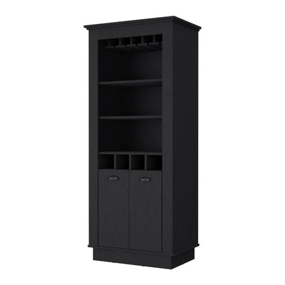 29" Black Wood Bar Cabinet With Two Doors