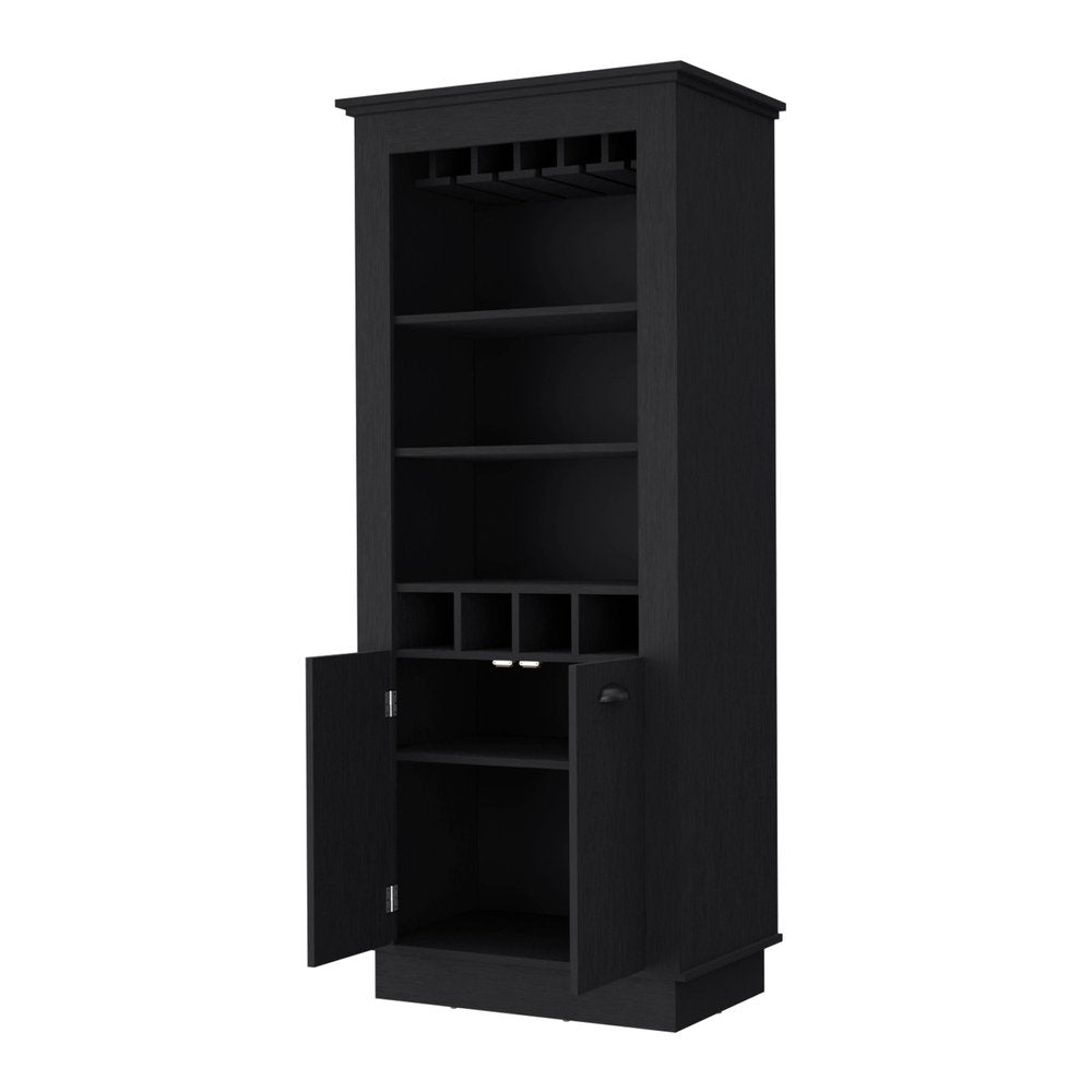 29" Black Wood Bar Cabinet With Two Doors