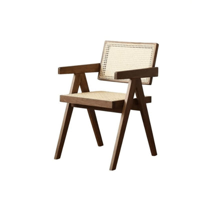 Yellow and Brown Cross Back Dining Arm Chair