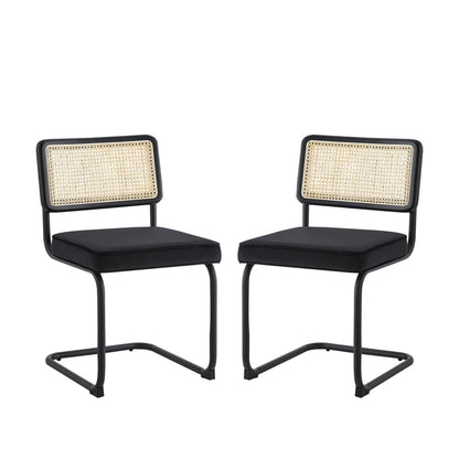 Set of Two Gray and Silver Upholstered Velvet Dining Side Chairs
