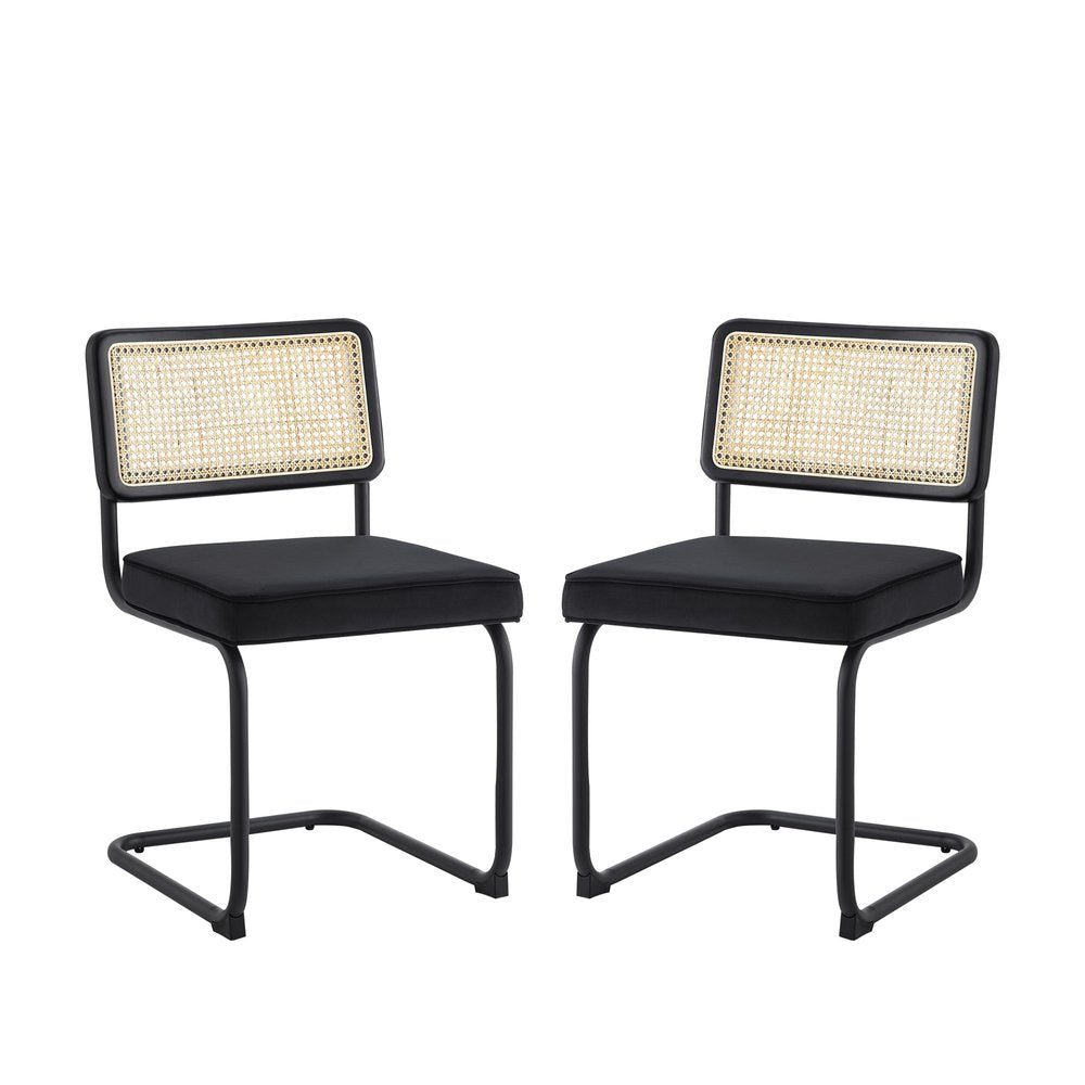 Set of Two Black Upholstered Velvet Dining Side Chairs