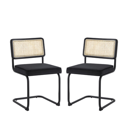 Set of Two Gray and Silver Upholstered Velvet Dining Side Chairs