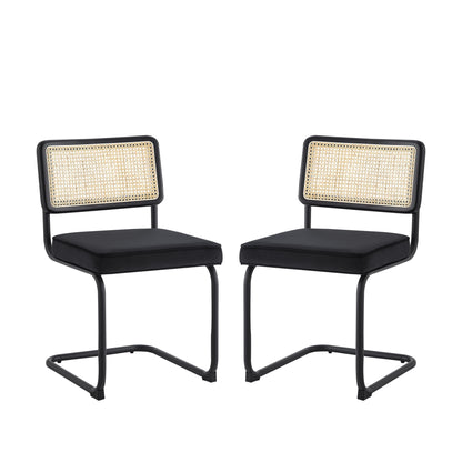 Set of Two Gray and Silver Upholstered Velvet Dining Side Chairs